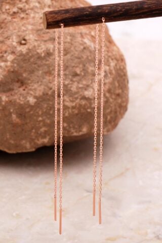 Rose Gümüş Zincir Küpe 6088