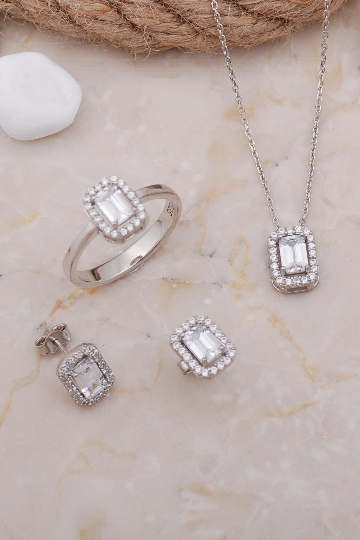 Baget Rodyumlu Gümüş Set 2585