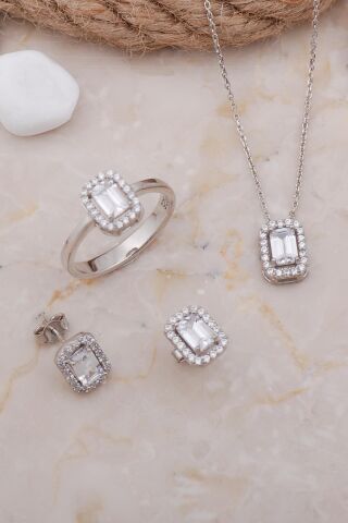 Baget Rodyumlu Gümüş Set 2585