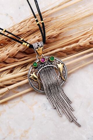 Lale Püsküllü Telkari Elişi Gümüş Kolye 7400