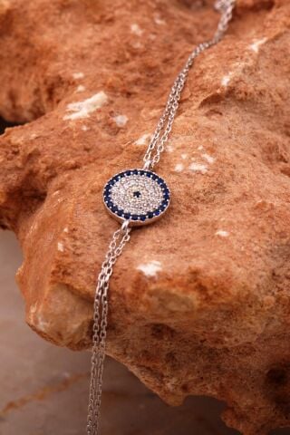 Nazar Boncuklu Rodyumlu Gümüş Bileklik 4616