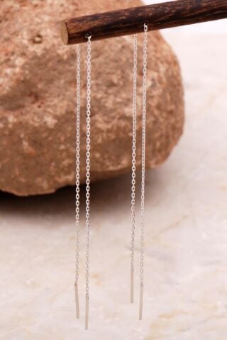 Rodyumlu Gümüş Zincir Küpe 6089