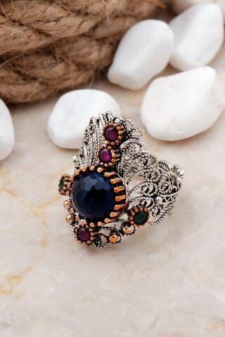 Safir Taşlı Telkari Elişi Gümüş Yüzük 28