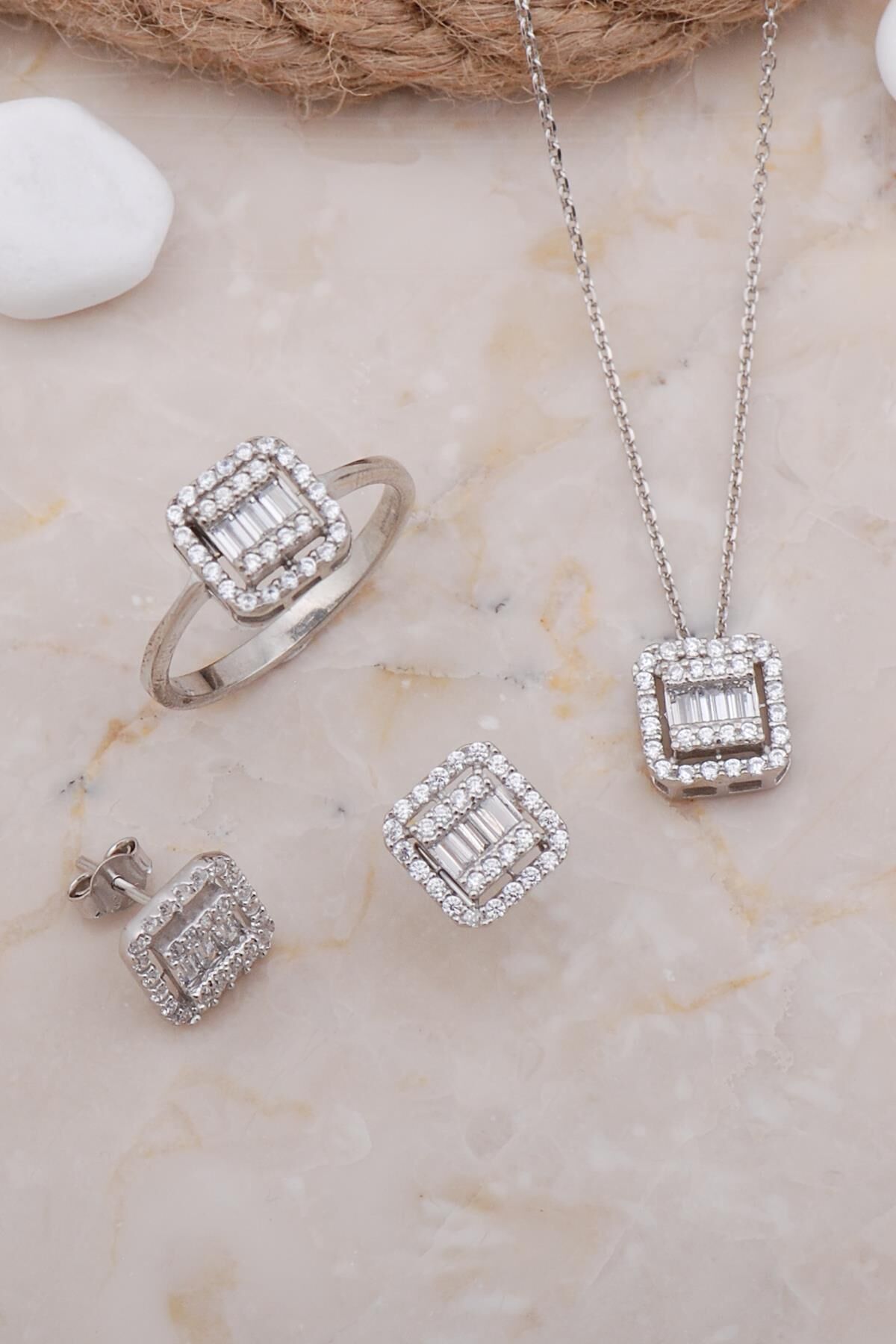 Baget Rodyumlu Gümüş Set 2586