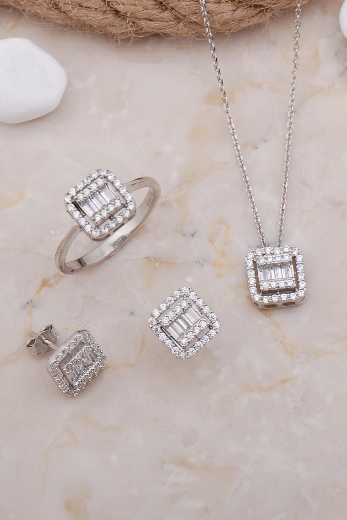 Baget Rodyumlu Gümüş Set 2586