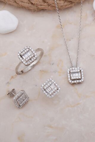 Baget Rodyumlu Gümüş Set 2586
