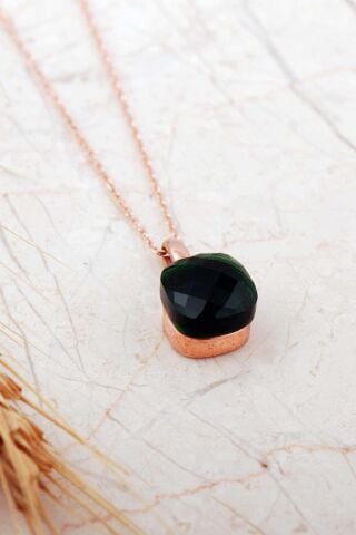 Yeşim Taşlı Rose Gümüş Kolye 8081