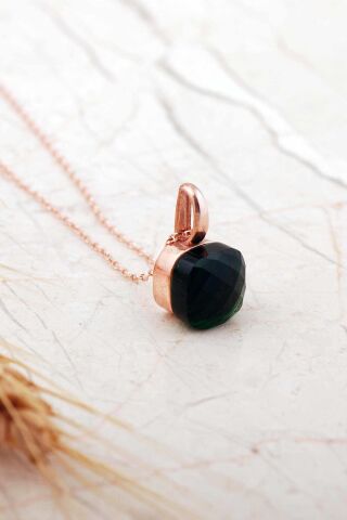 Yeşim Taşlı Rose Gümüş Kolye 8081