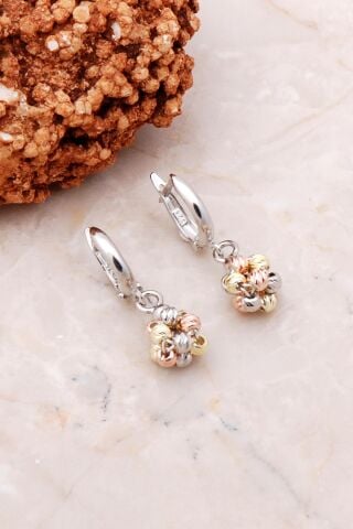 Dorika Altın Yaldızlı Rose 925 Ayar Gümüş Küpe 5298