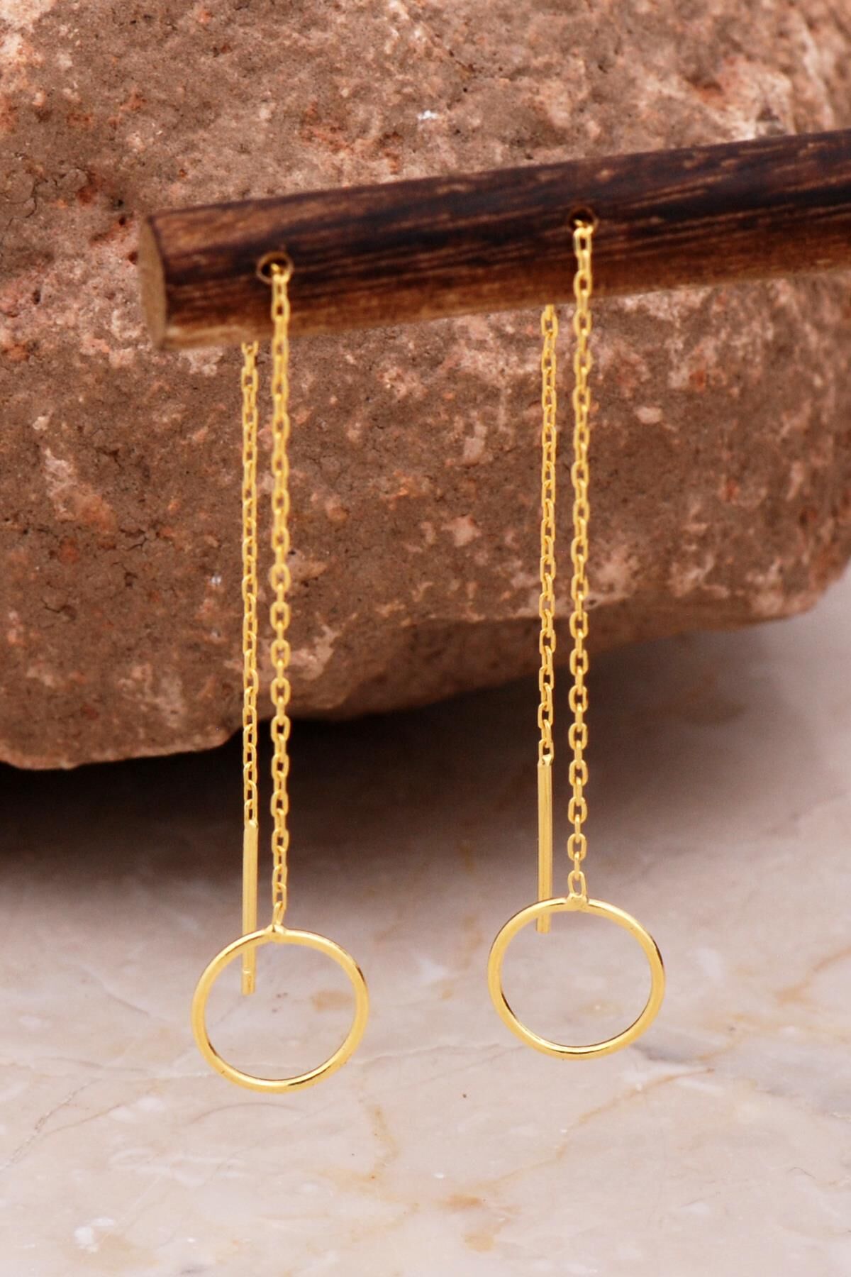 Halka Altın Kaplama Gümüş Zincir Küpe 6091