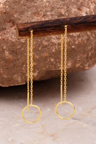 Halka Altın Kaplama Gümüş Zincir Küpe 6091