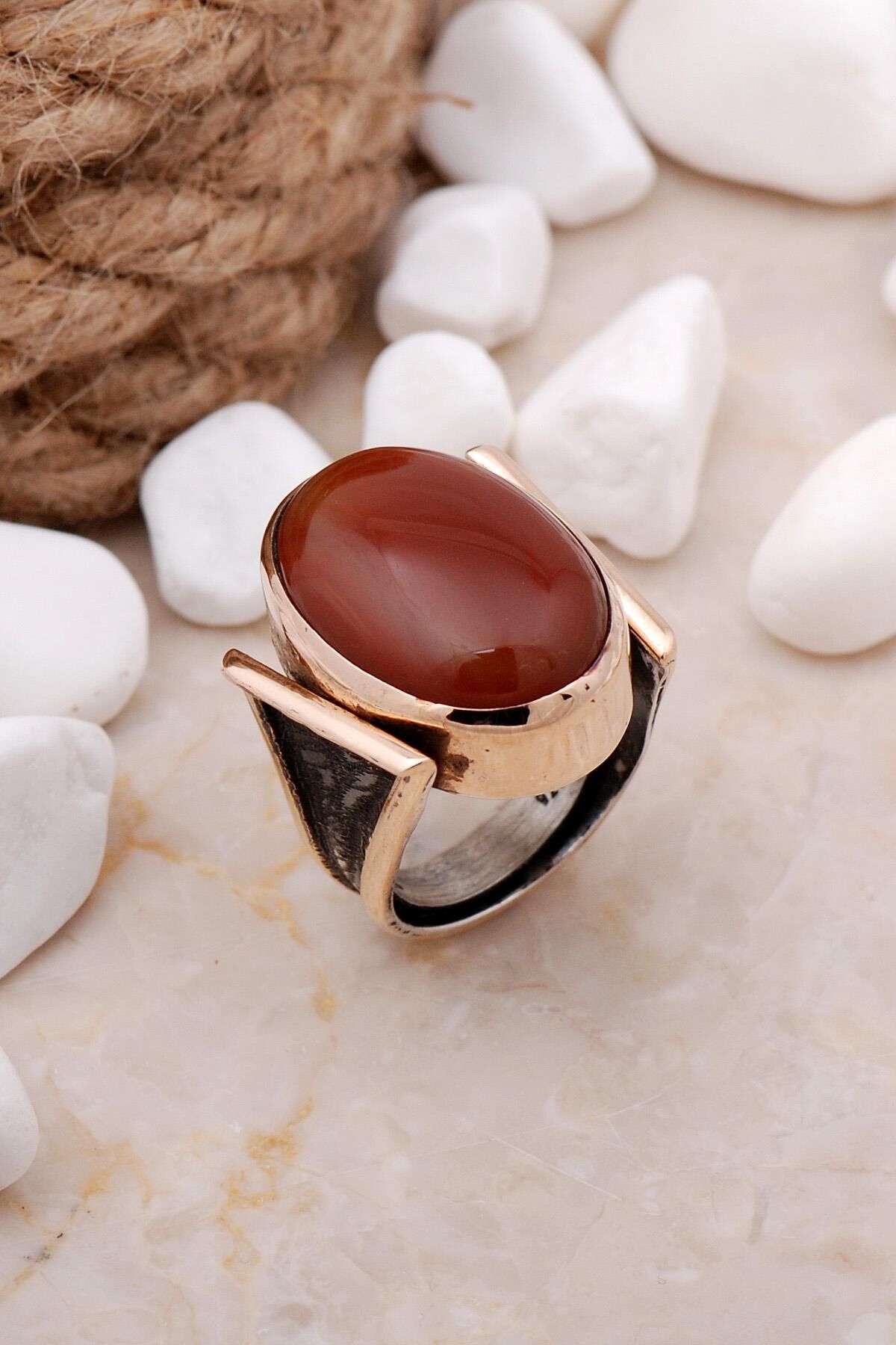 Akik Taşlı Elişi Gümüş Yüzük 41