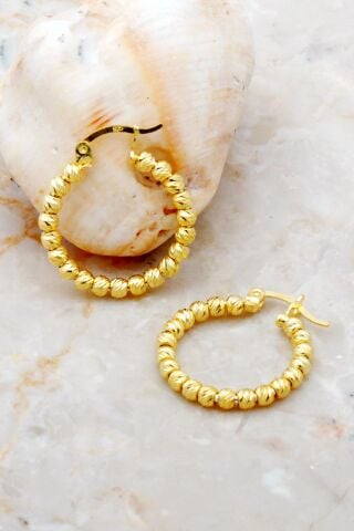 Dorika Altın Yaldızlı 925 Ayar Gümüş Halka Küpe 5299