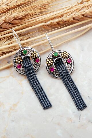 Telkari Elişi Püsküllü Gümüş Küpe 5584