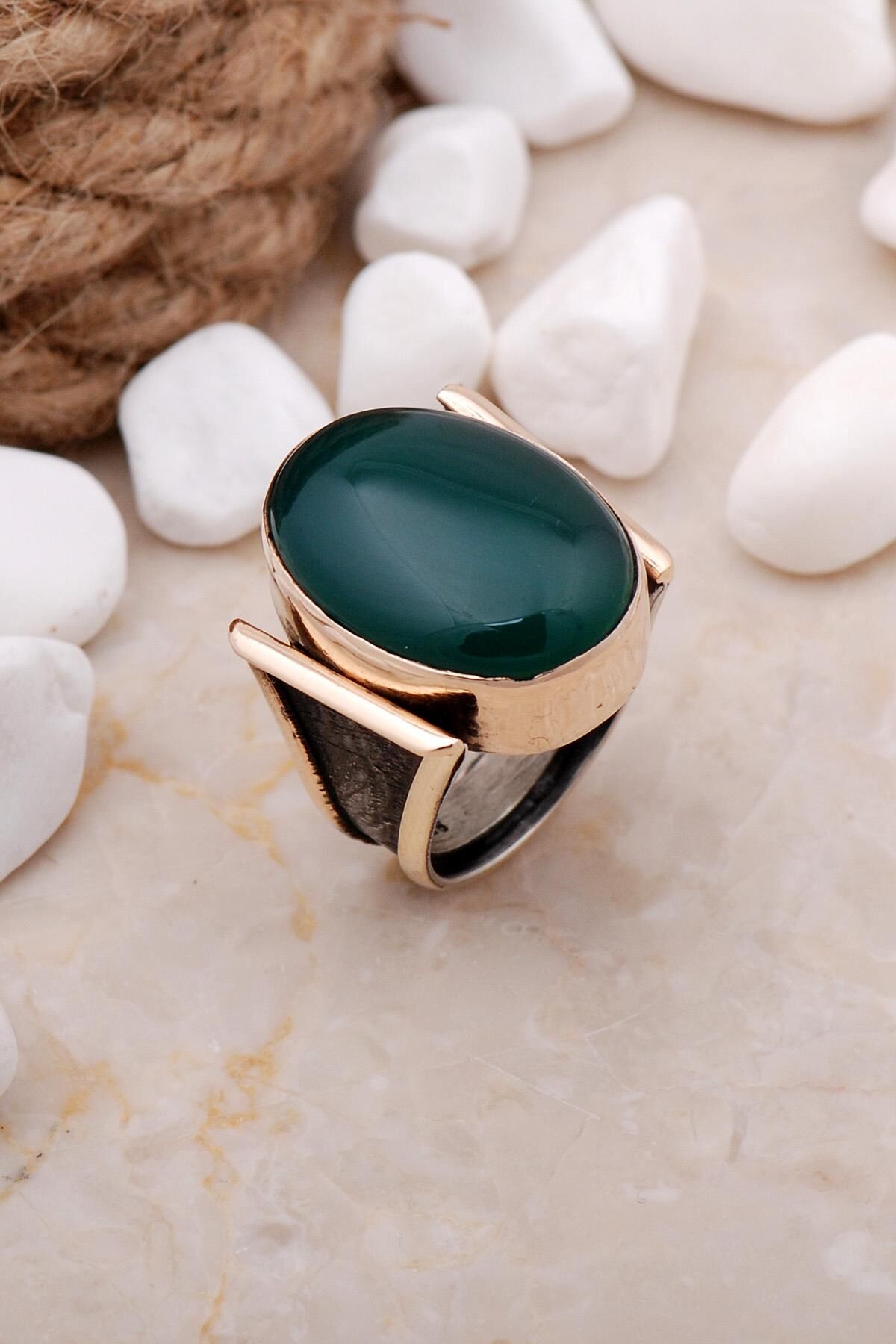 Yeşim Taşlı Elişi Gümüş Yüzük 42