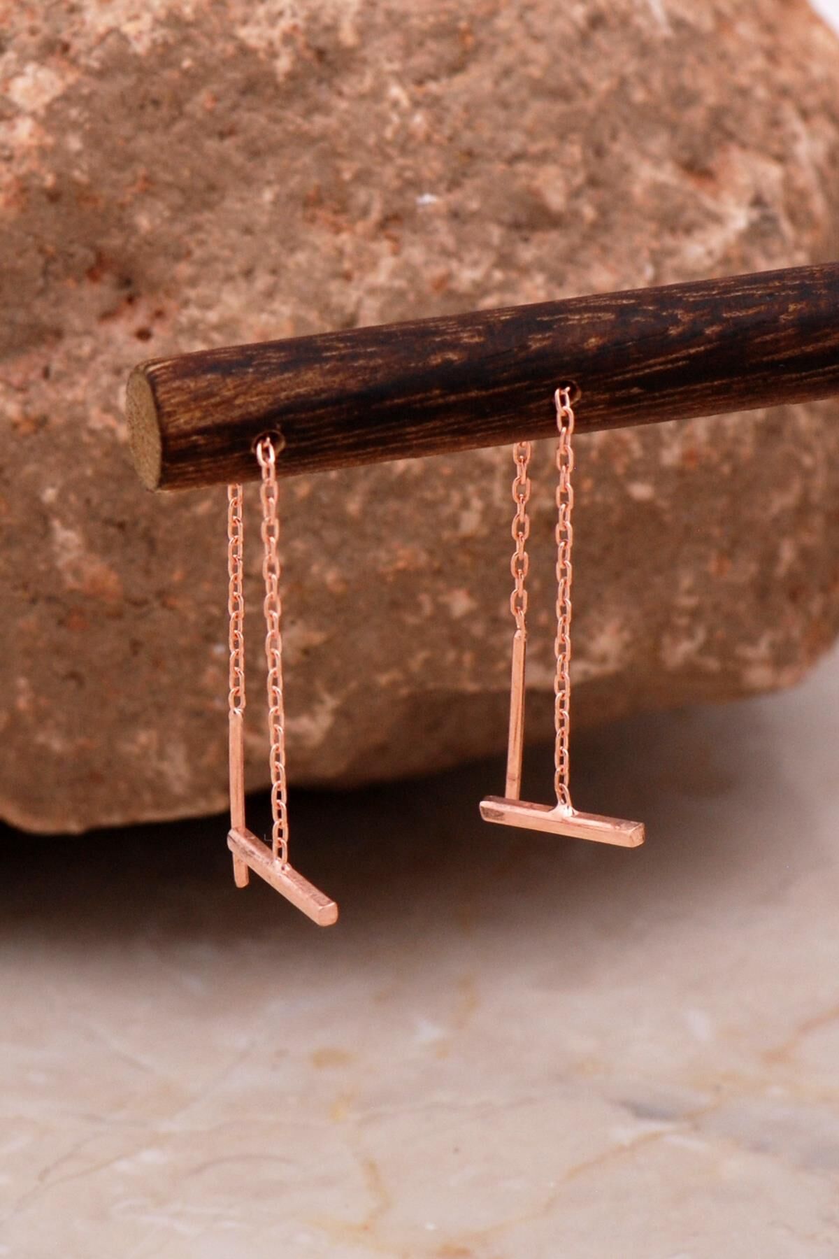 Çubuk Rose Gümüş Zincir Küpe 6094