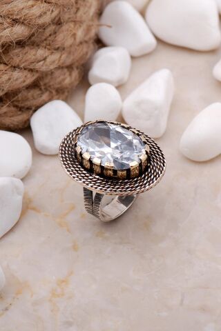 Kuvars Taşlı Tel Sarma Elişi Gümüş Yüzük 45