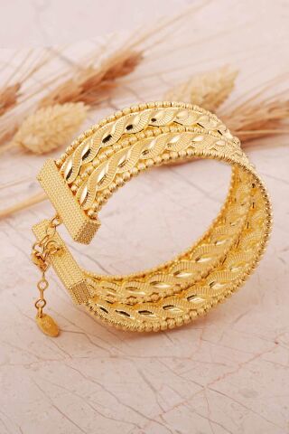 Dorika Altın Kaplama İki Sıra 925 Ayar Gümüş Burma Bilezik 4803