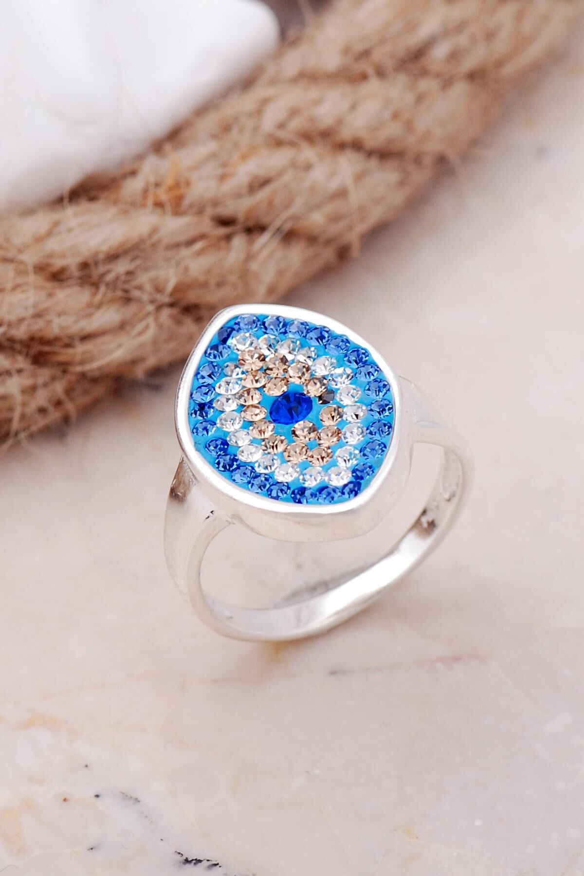 Nazar Boncuklu Göz Gümüş Yüzük 60