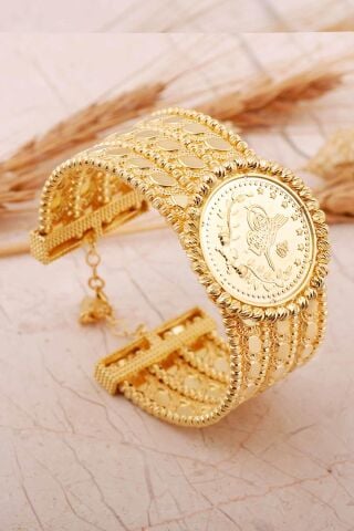 Dorika Altın Kaplama Tuğralı 925 Ayar Gümüş Arpa Bilezik 4804