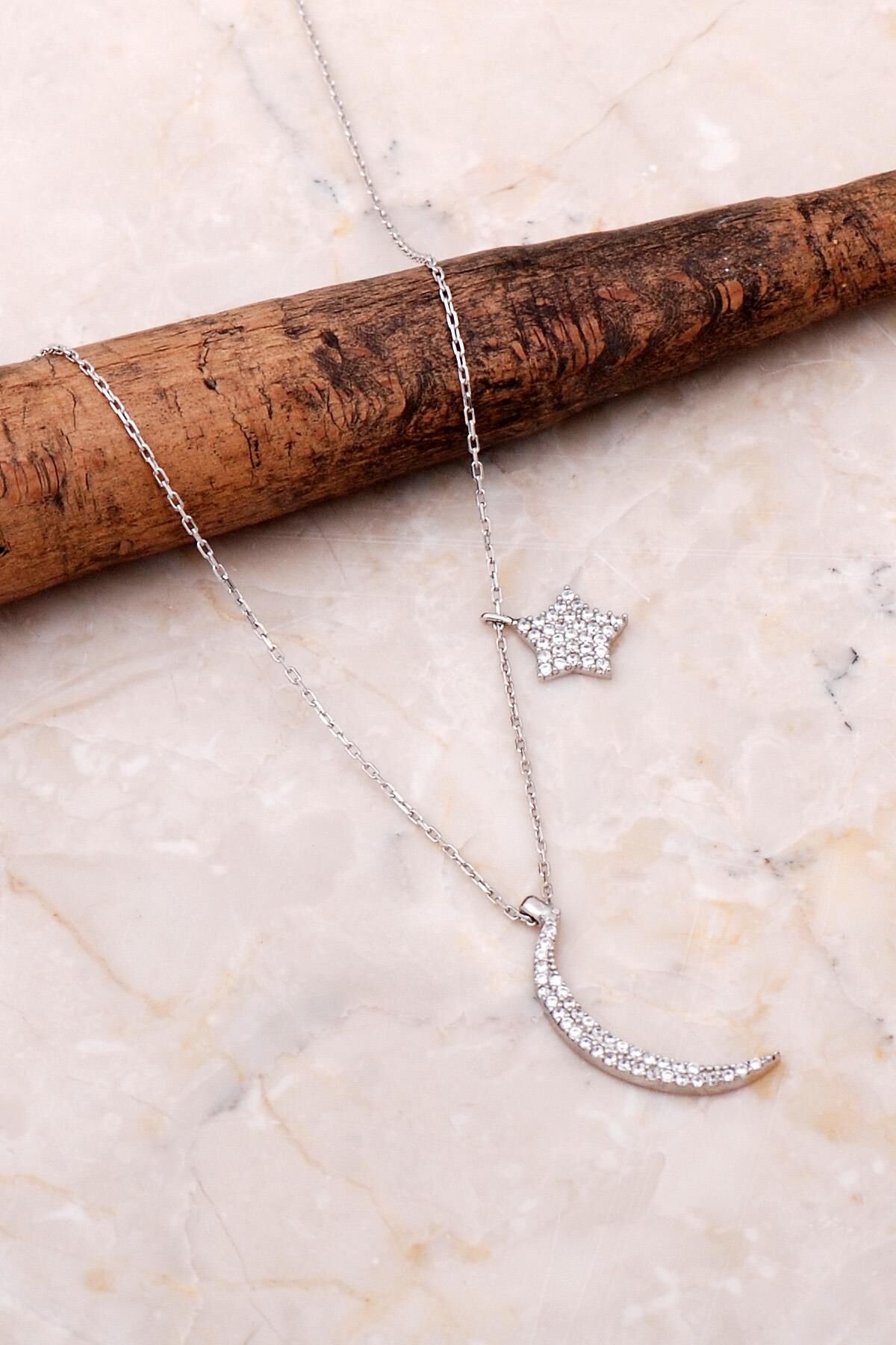 Ay Ve Yıldız Tasarım Gümüş Kolye 6926