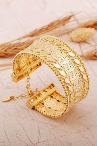 Dorika Altın Kaplama Tuğralı 925 Ayar Gümüş Arpa Bilezik 4806