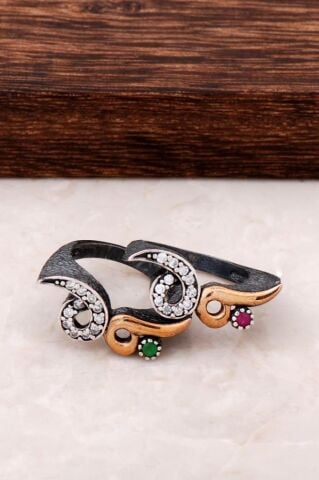 Kök Zümrüt ve Kök Yakut Taşlı Gümüş İki Parça Yüzük 112