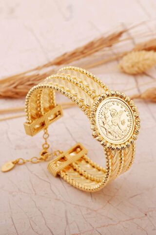 Dorissa Altın Kaplama Tuğralı İki Sıra Gümüş Burma Bilezik 4807