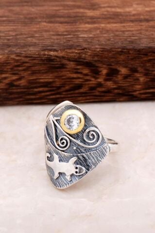 Kertenkele Tasarım Gümüş Yüzük 2881