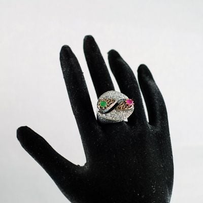 Kök Zümrüt ve Kök Yakut Taşlı İki Parça Gümüş Yüzük 113