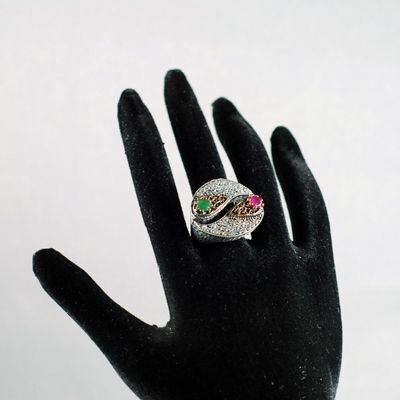 Kök Zümrüt ve Kök Yakut Taşlı İki Parça Gümüş Yüzük 113