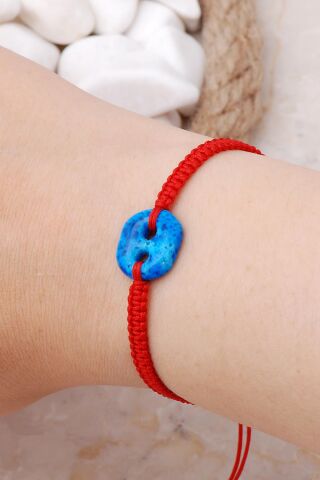 Süryani Nazar Boncuğu Kırmızı Makrome Bileklik 3852