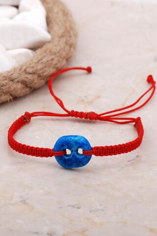 Süryani Nazar Boncuğu Kırmızı Makrome Bileklik 3852