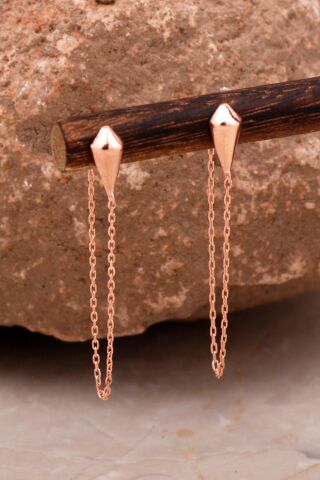 Taşsız Tasarım Rose Gümüş Zincir Küpe 6101