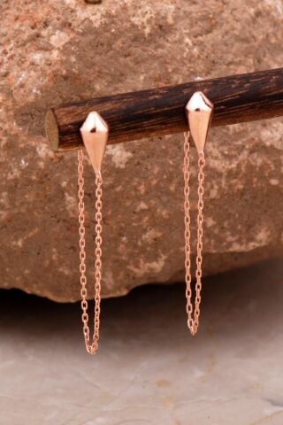 Taşsız Tasarım Rose Gümüş Zincir Küpe 6101