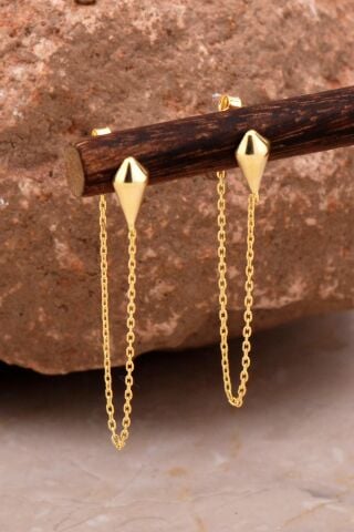 Taşsız Tasarım Altın Kaplama Gümüş Zincir Küpe 6102