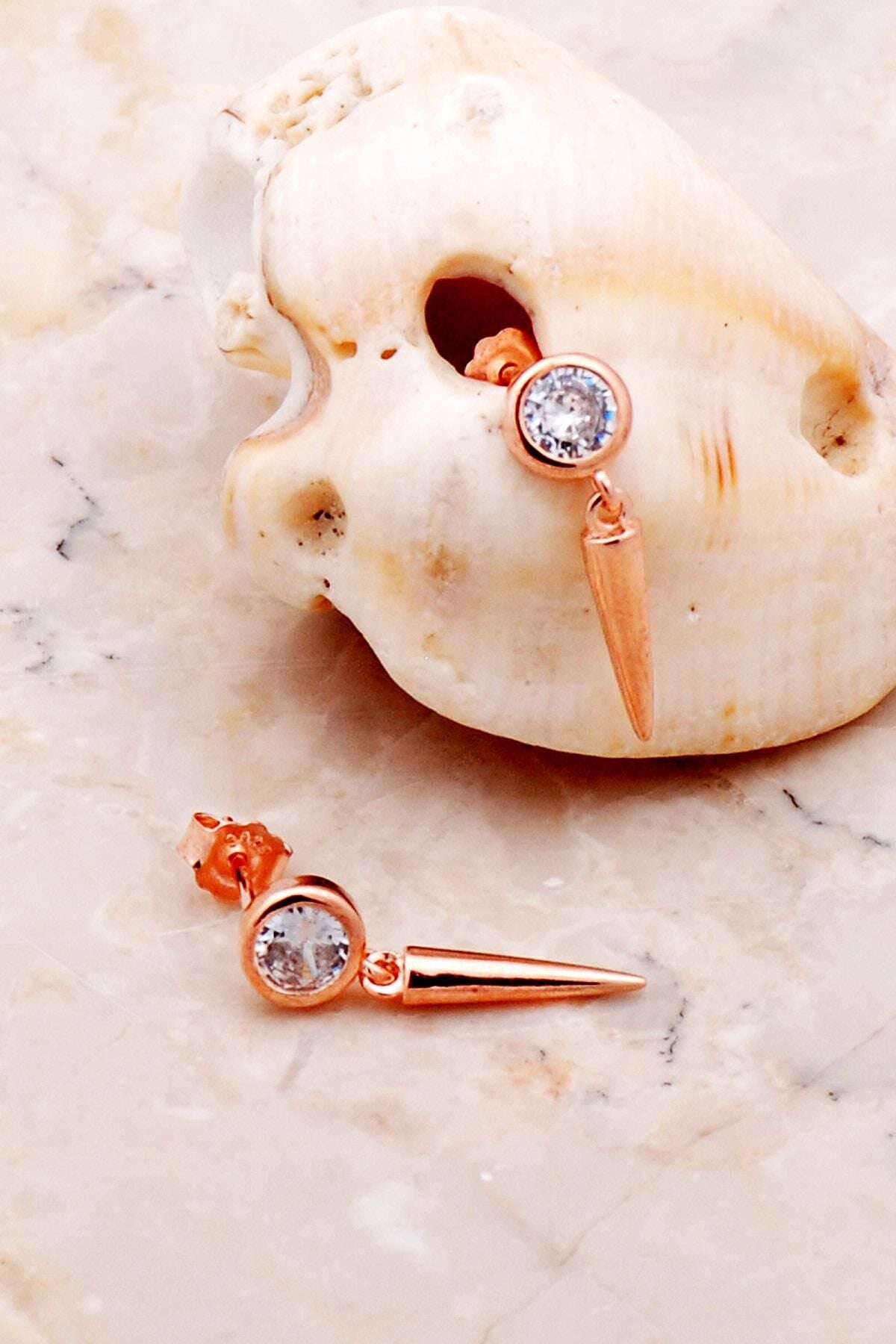 Tek Taş Çivi Rose Gümüş Küpe 5307