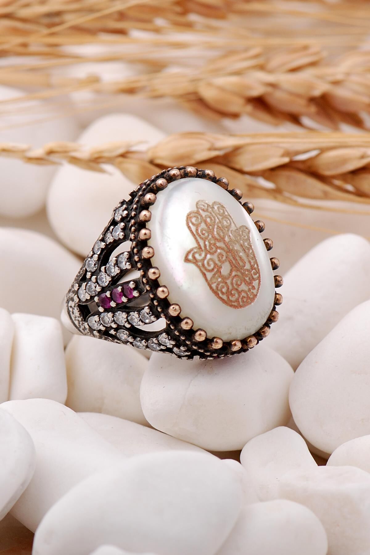 Bereket Eli Sedef Taşlı Gümüş Yüzük 67