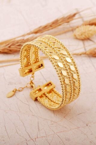 Dorika Altın Kaplama İki Sıra 925 Ayar Gümüş Arpa Bilezik 4808