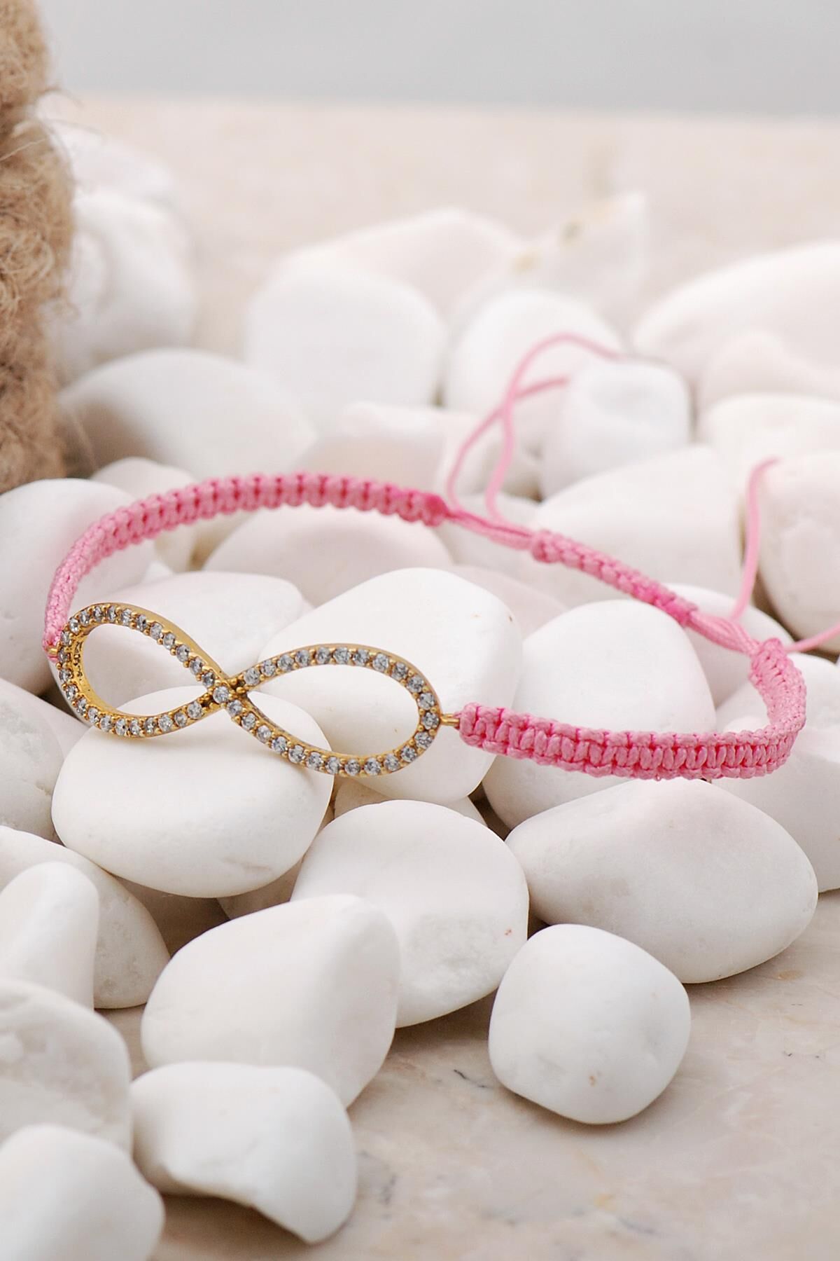 Sonsuzluk Altın Yaldızlı Makrome Gümüş Bileklik 3854