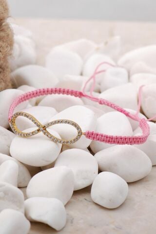 Sonsuzluk Altın Yaldızlı Makrome Gümüş Bileklik 3854