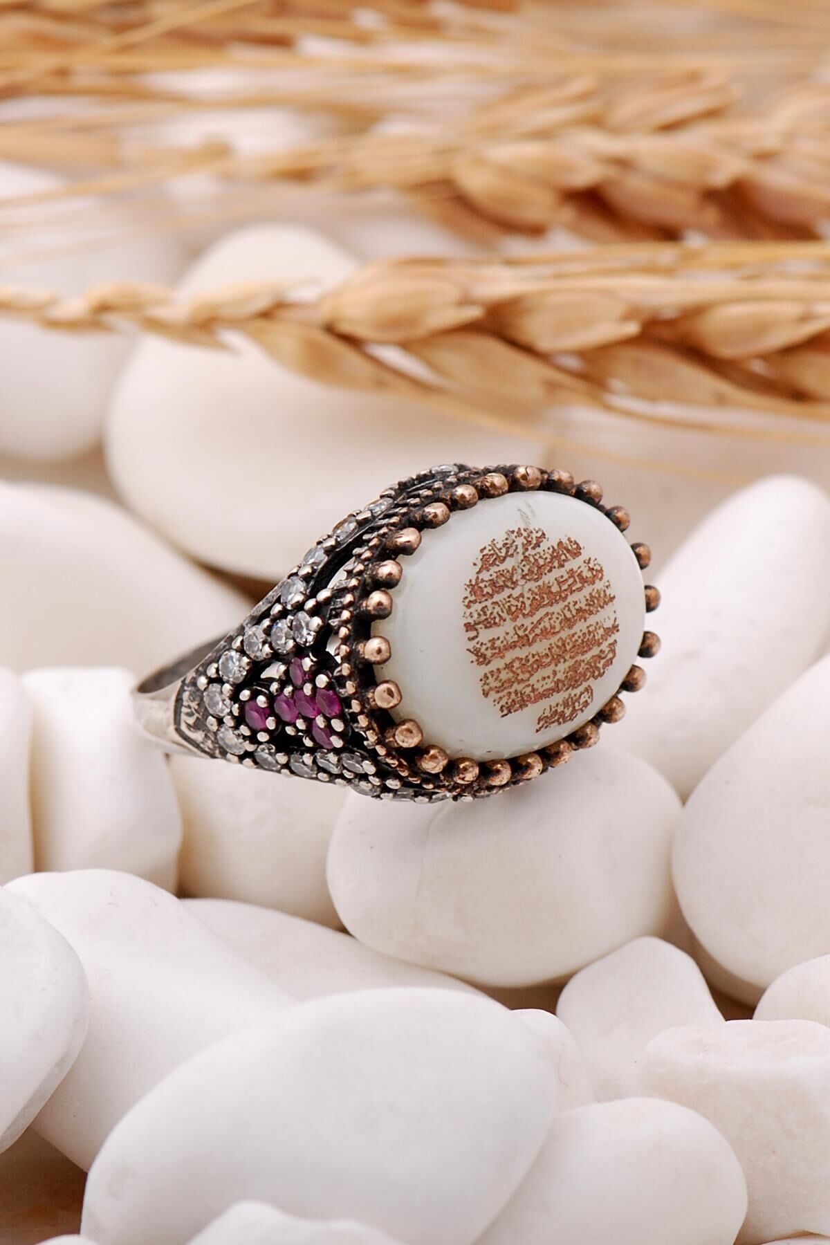 Ayetli Sedef Taşlı Elişi Gümüş Yüzük 68