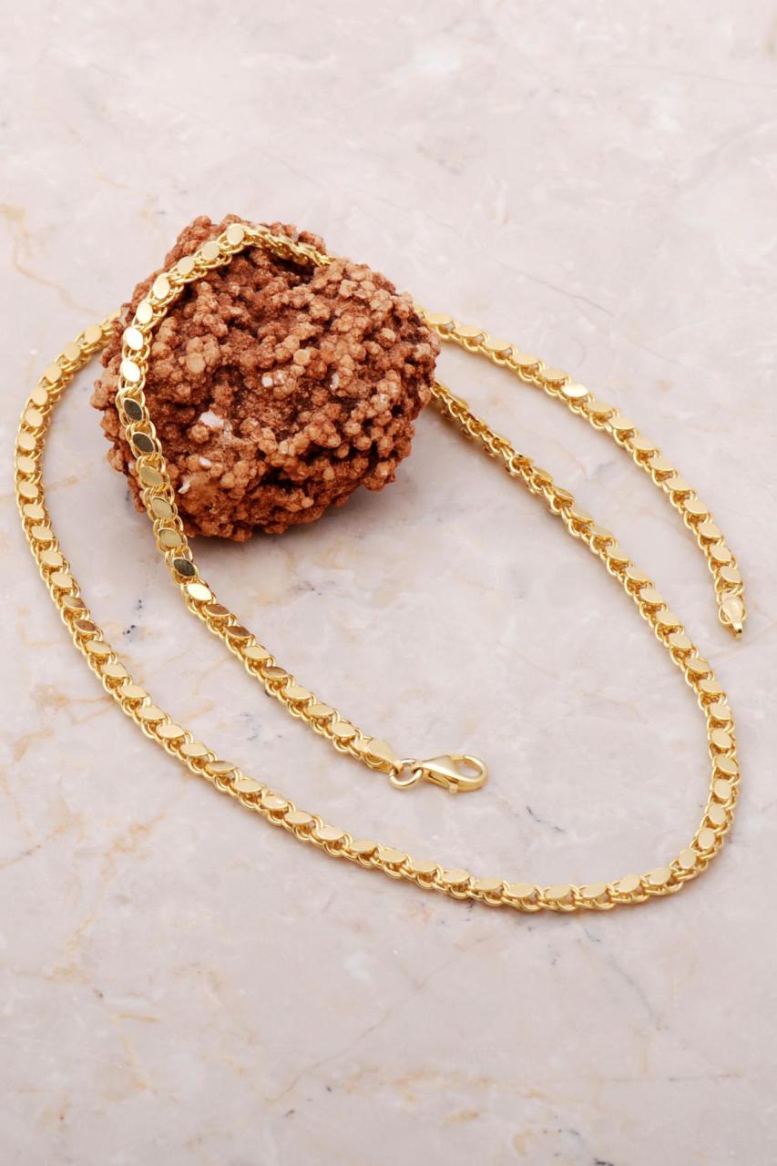 Pullu Elişi Altın Yaldızlı 60 Cm Gümüş Zincir Kolye 68