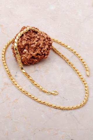 Pullu Elişi Altın Yaldızlı 60 Cm Gümüş Zincir Kolye 68