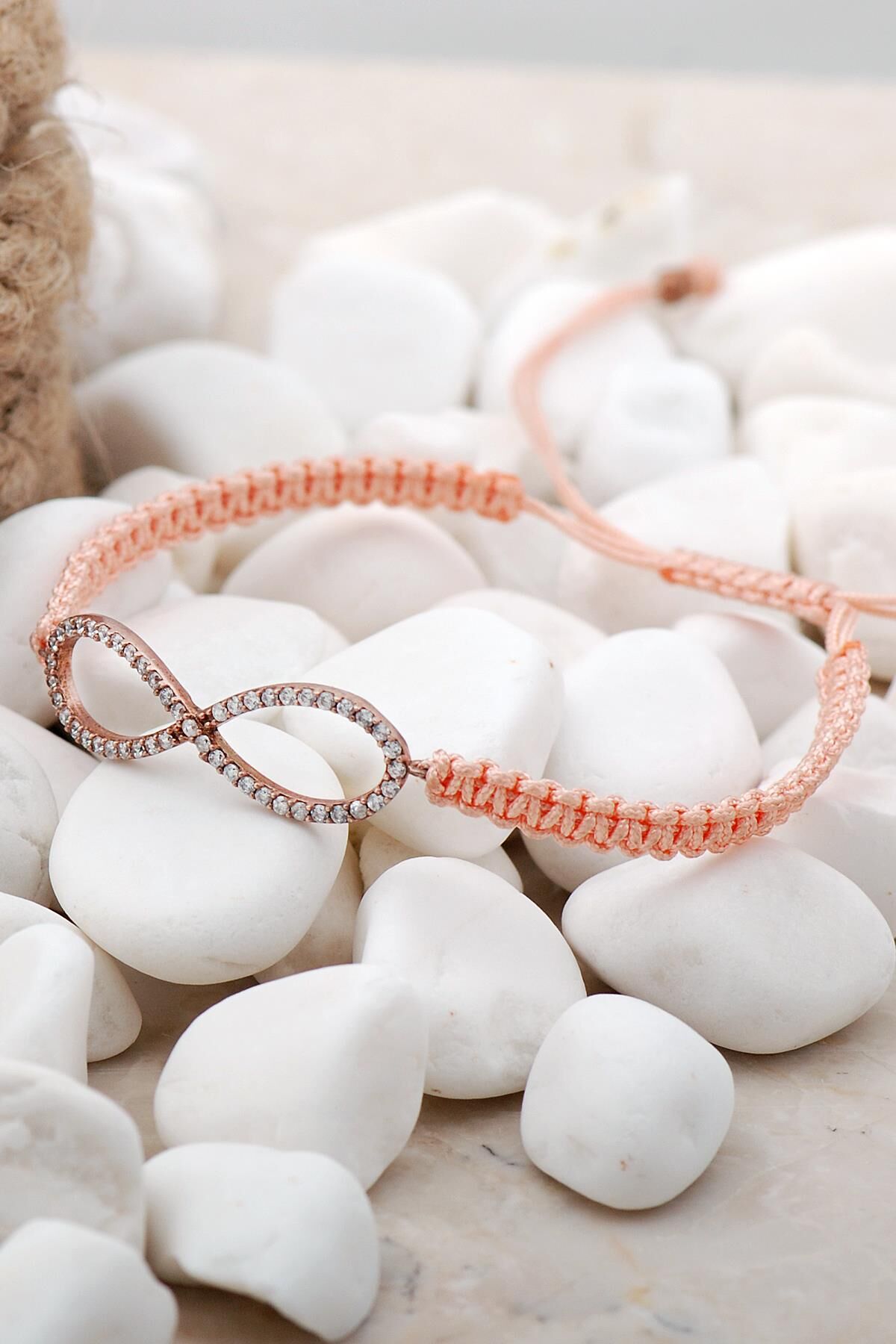 Sonsuzluk Rose Gümüş Makrome Bileklik 3856