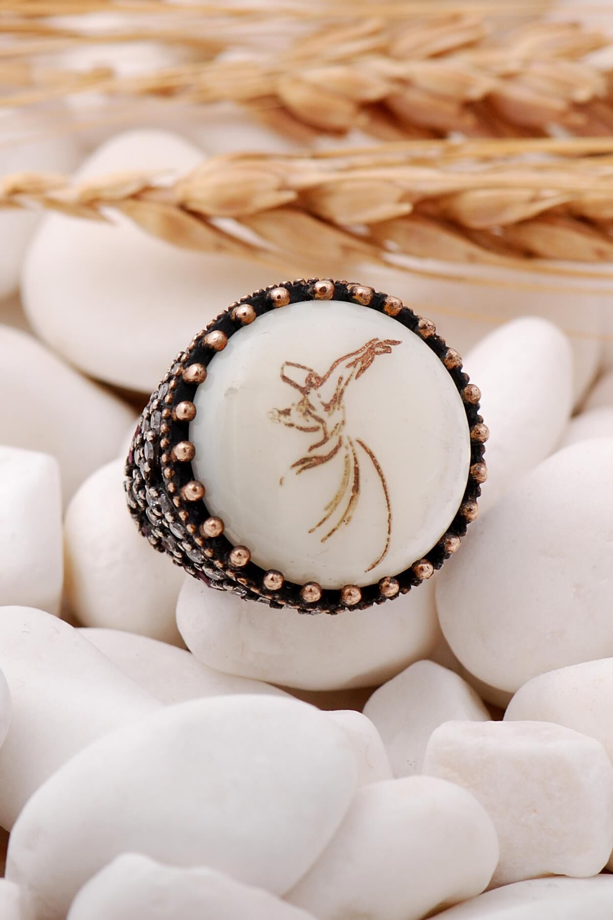 Semazen Sedef Taşlı Elişi Gümüş Yüzük 70