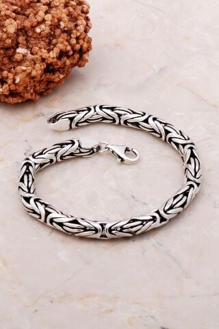 Kral Zincir 5 Mm 21 Cm Gümüş Elişi Erkek Bileklik 3968