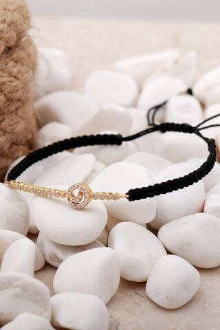 Su Yolu Altın Yaldızlı Gümüş Makrome Bileklik 3858