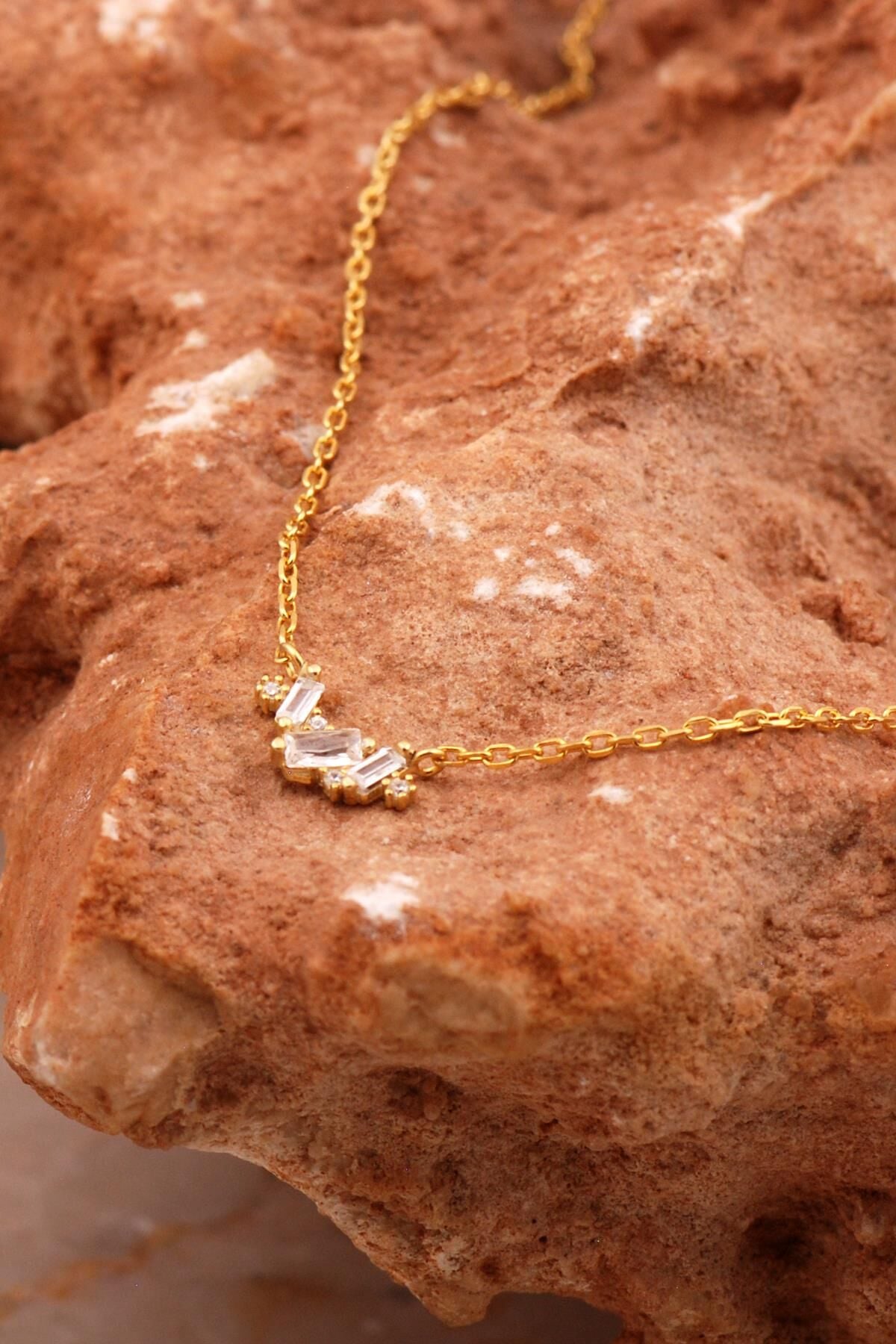 Baget Tasarım Mini Altın Yaldızlı Gümüş Kolye 8020