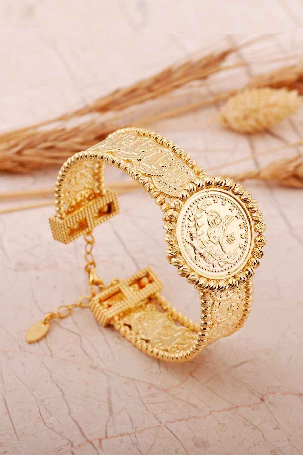 Dorika Altın Kaplama Tuğralı 925 Ayar Gümüş Bilezik 4811